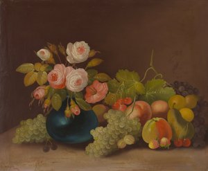 Rosas repollo y frutas de William Buelow Gould